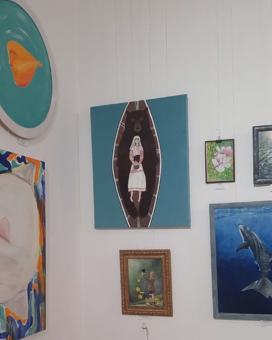 Картина 80х100см , велюр, акрил, медведь - защита (фен шуй)