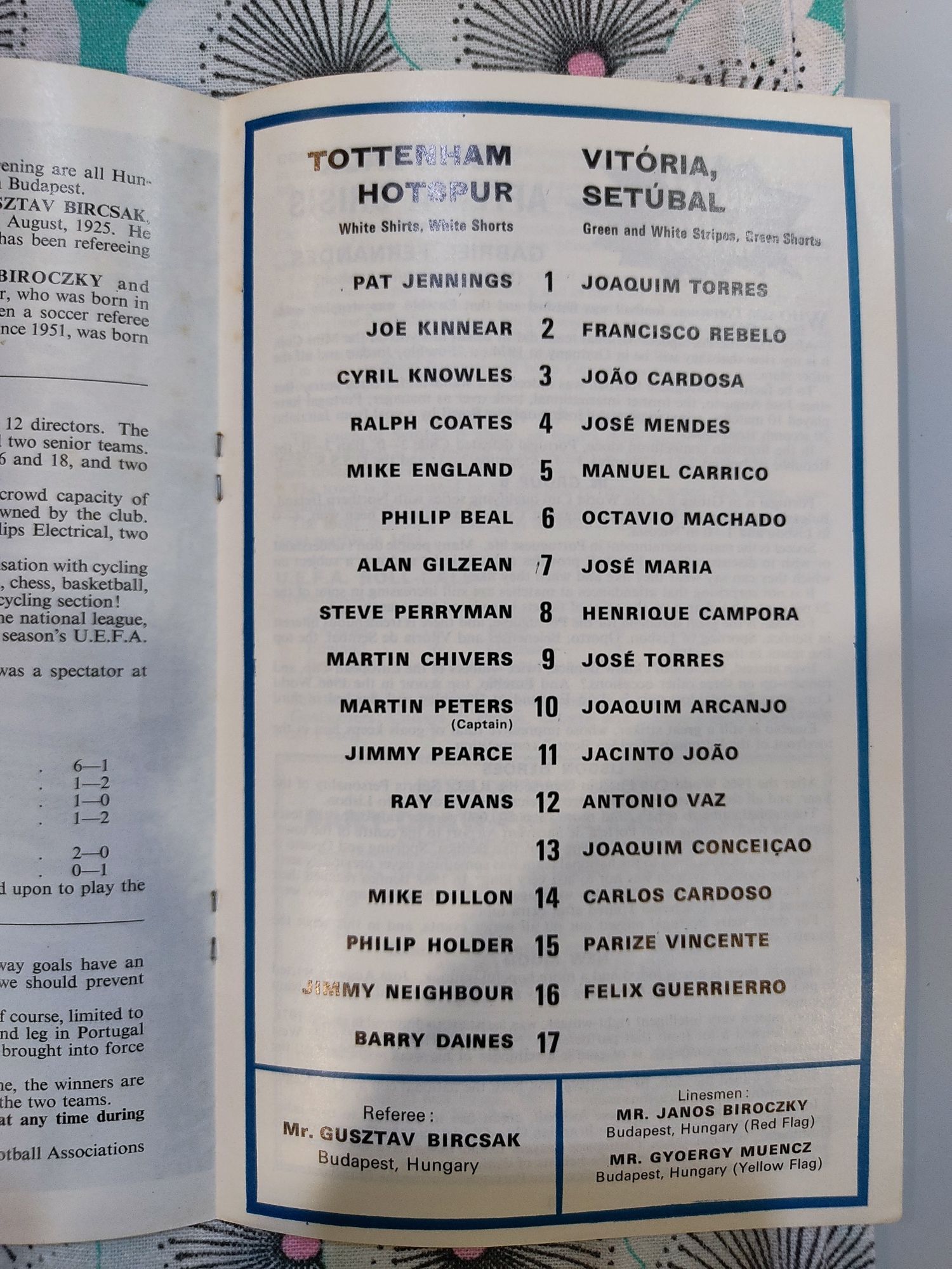Programa oficial Tottenham Vitória de Setúbal UEFA 1972/73