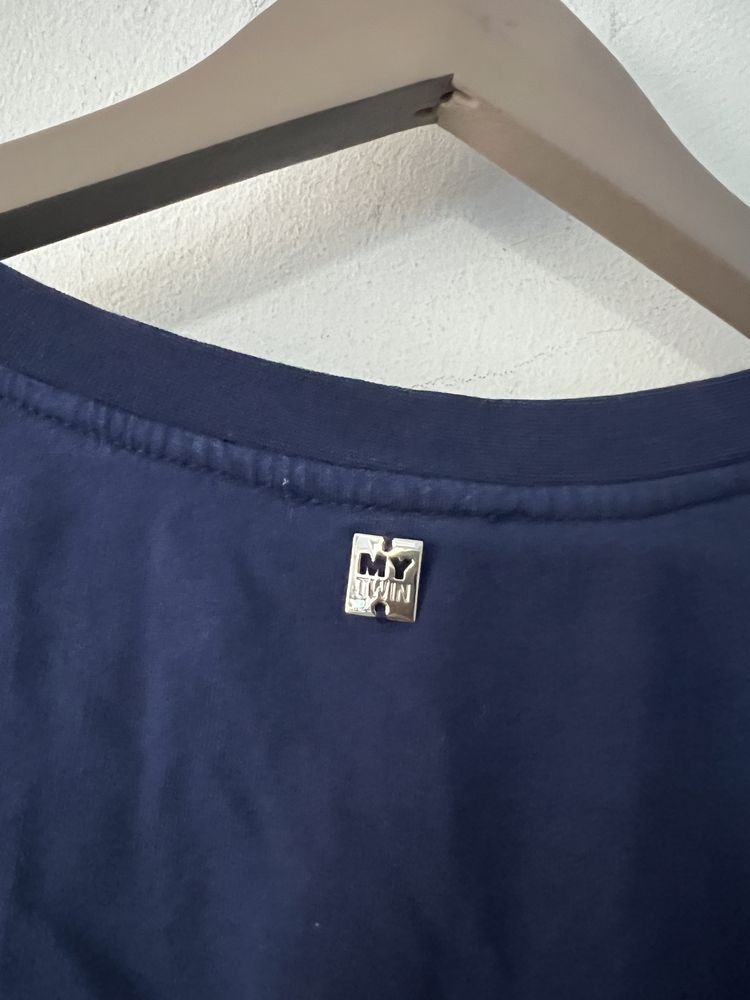 Twin Set granatowa bluza z aplikacją i ściągaczem