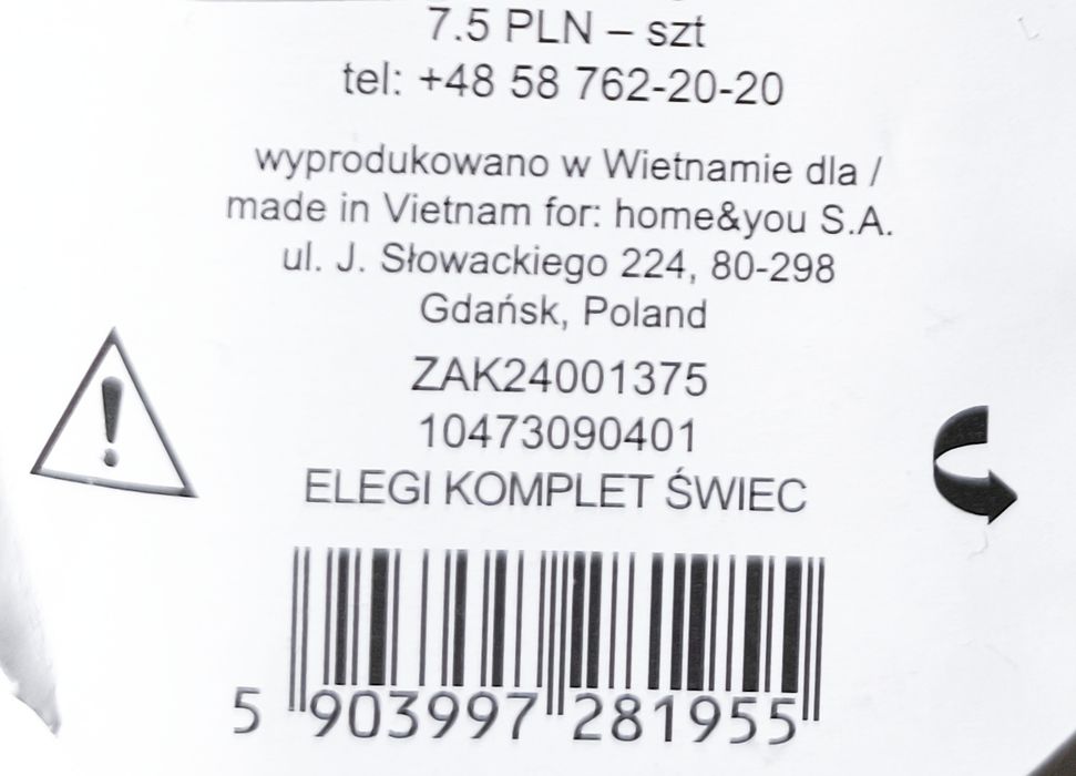 Zestaw 4 sztuk stożkowych woskowych długich Świec Home & You Nowe