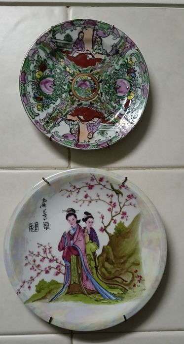 Coleção de 8 pratos de loiça de Macau e um de vista alegre