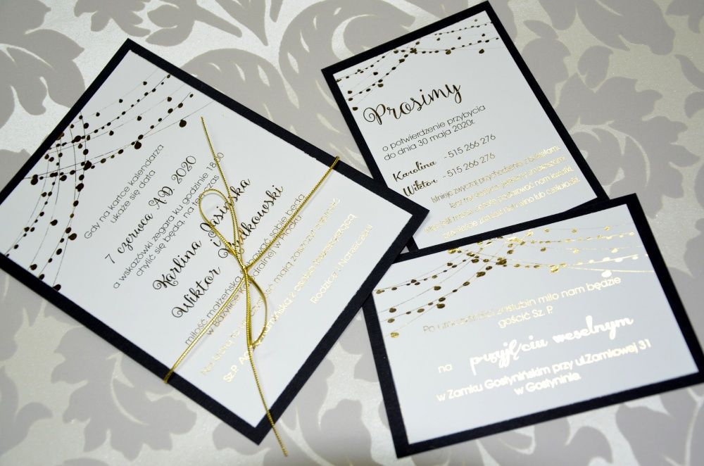 zaproszenia ślubne złocone czarne /warszawa