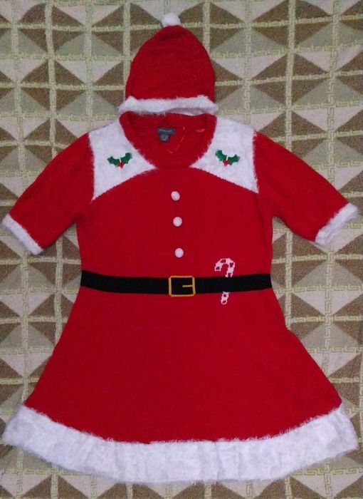 Новогоднее платье помощницы Санты Клауса, размер L с шапочкой