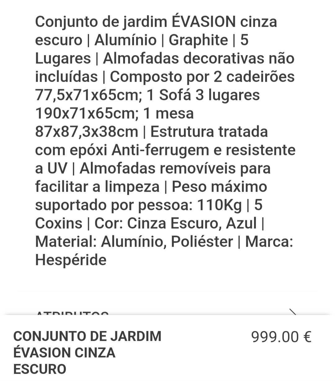 Conjunto de jardim seminovo (Uma semana de uso) em alumínio