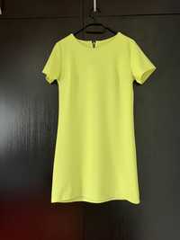 Neonowo żółta letnia sukienka z krótkim rękawem, rozmiar 36
