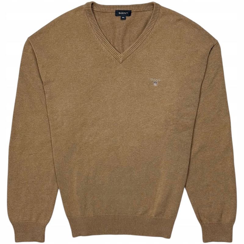 Gant Bawełniany Sweter w Serek Męski Logo na Piersi r. 2xl