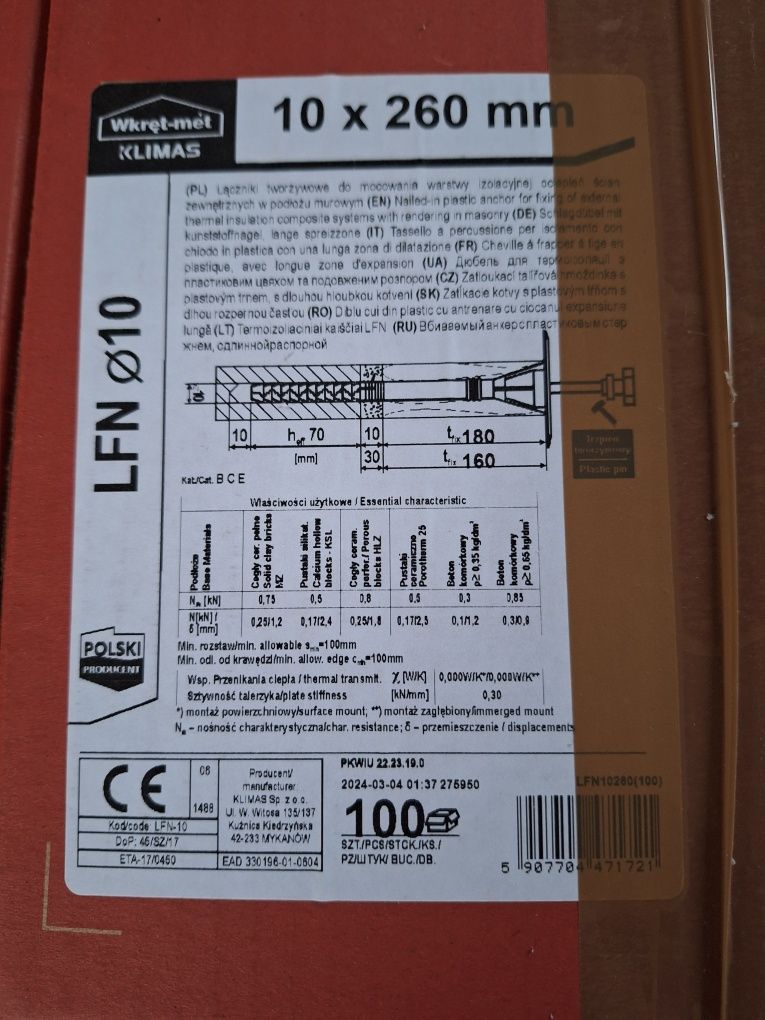 Kołki do styropianu 26cm