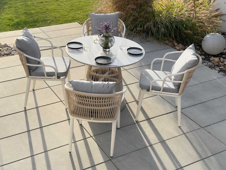 STOLIK OGRODOWY Kawowy Na Taras Balkon Okrągły Aluminium Nierozkładany