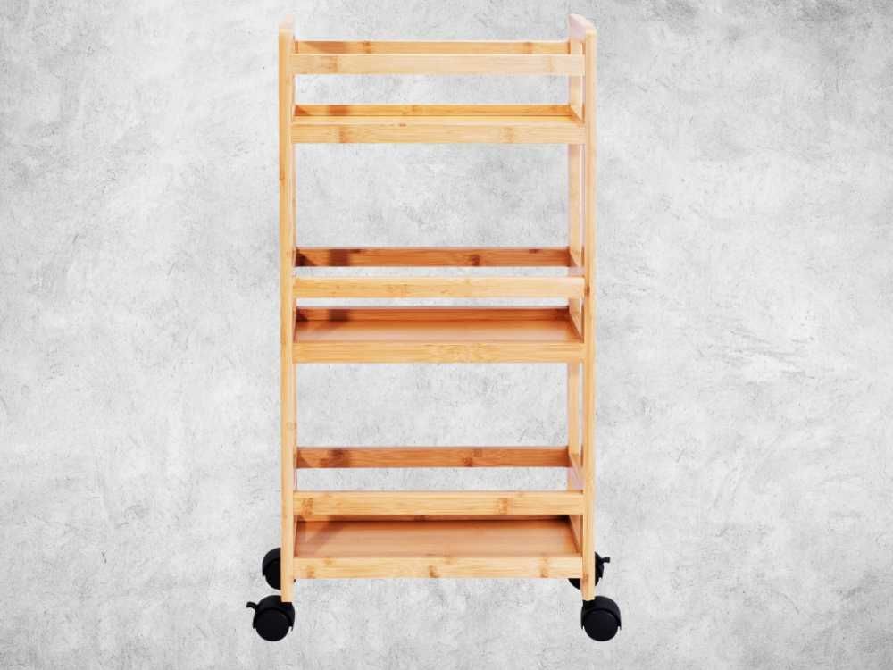 Szafka łazienkowa kuchenna mobilna na kółkach bambusowa wąska