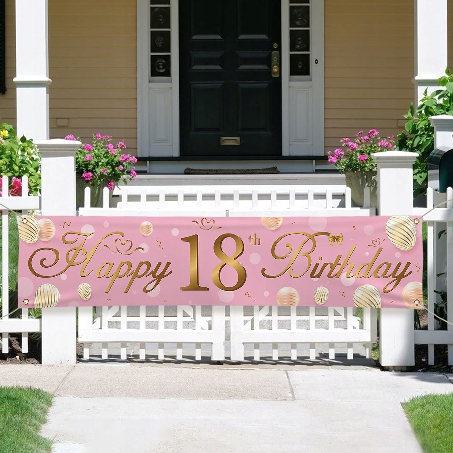 Baner na 18 Urodziny Wodoodporny  40cm x 180cm Różowo-Złoty