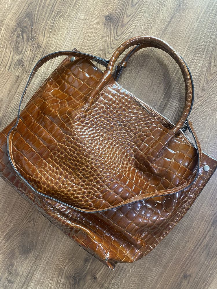 Torebka shopper bag skora naturalna lakierowana Zara Kazar