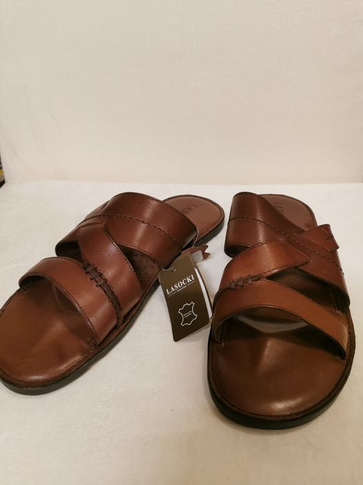 Klapki flip-flop, skórzane, brązowe, rozm. 42