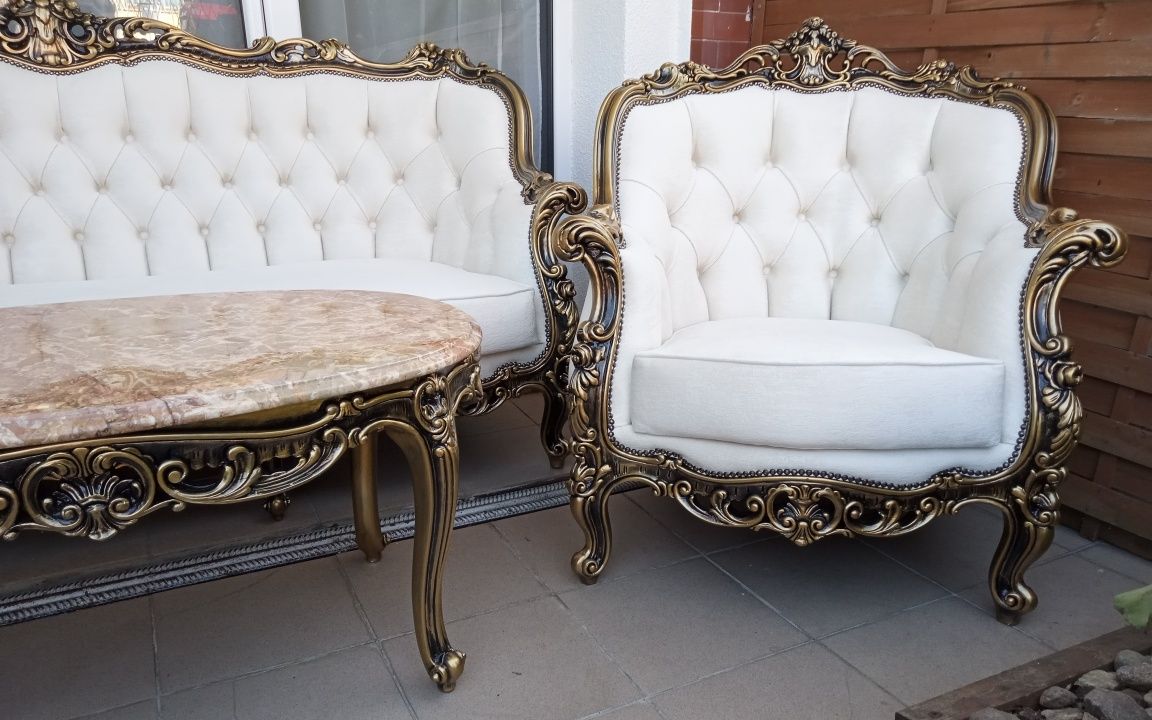 Komplet Barok sofa fotele ława stylowy Ludwik antyk
