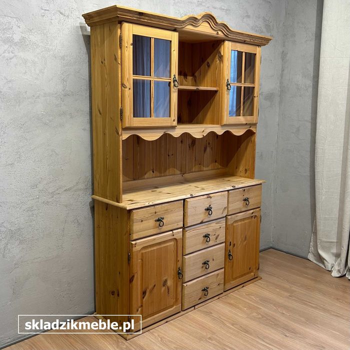 100925 Klasyczny Skandynawski kredens sosnowy, surowy