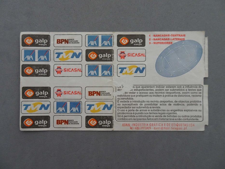 Bilhete de futebol Boavista Sporting Super Liga Época 2003/2004