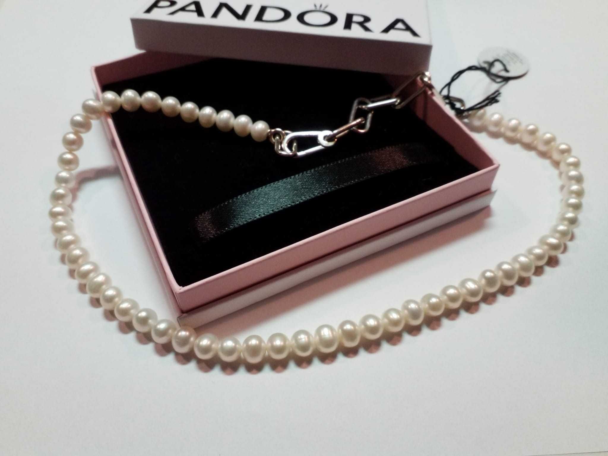 Pandora ME Naszyjnik z obrobionych słodkowodnych pereł + srebro