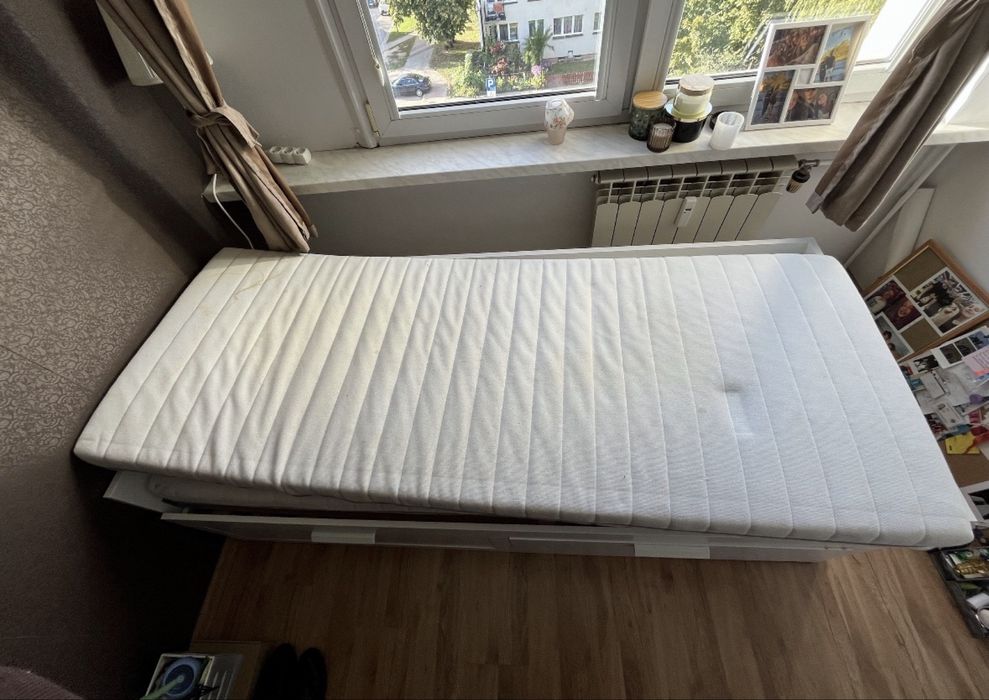 Ikea brimnes lezanka lozko 2 szuflady 2 materace agnotes twardy 80x200