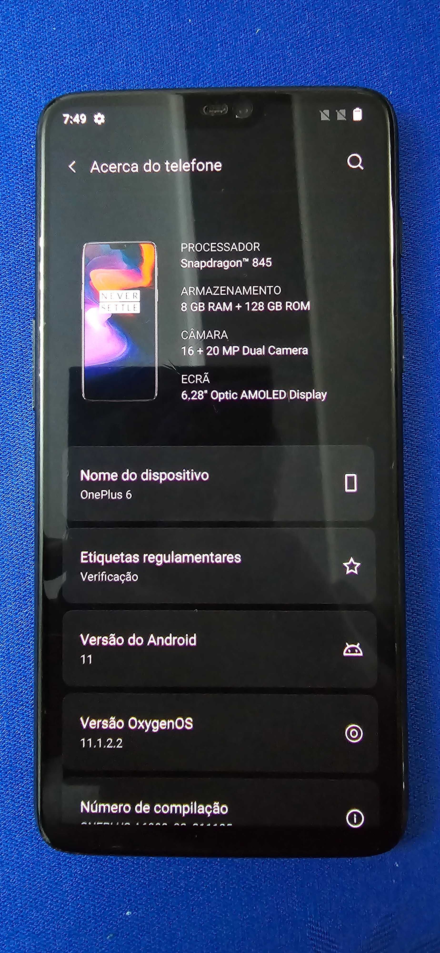 OnePlus 6 8GB/128GB Android 11 como novo