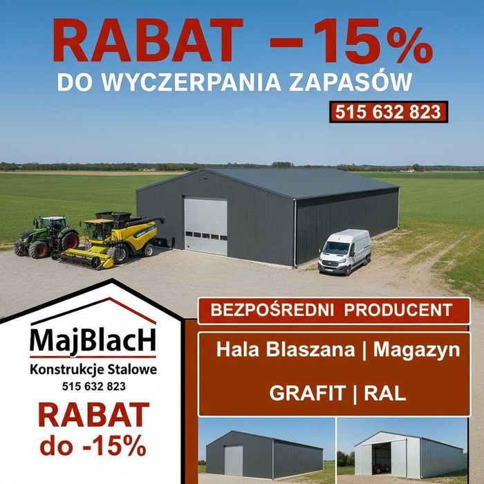 Garaż Blaszany Dwuspadowy/Wiata Stalowa/Konstrukcja Grafit –Maj-Blach