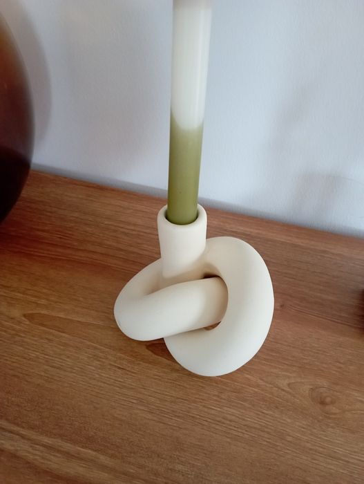 Świecznik ceramiczny ecru kremowy beż