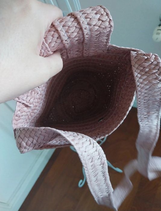 Bolsa de palha | tiracolo | rosa damasco | fecho mola | Nova