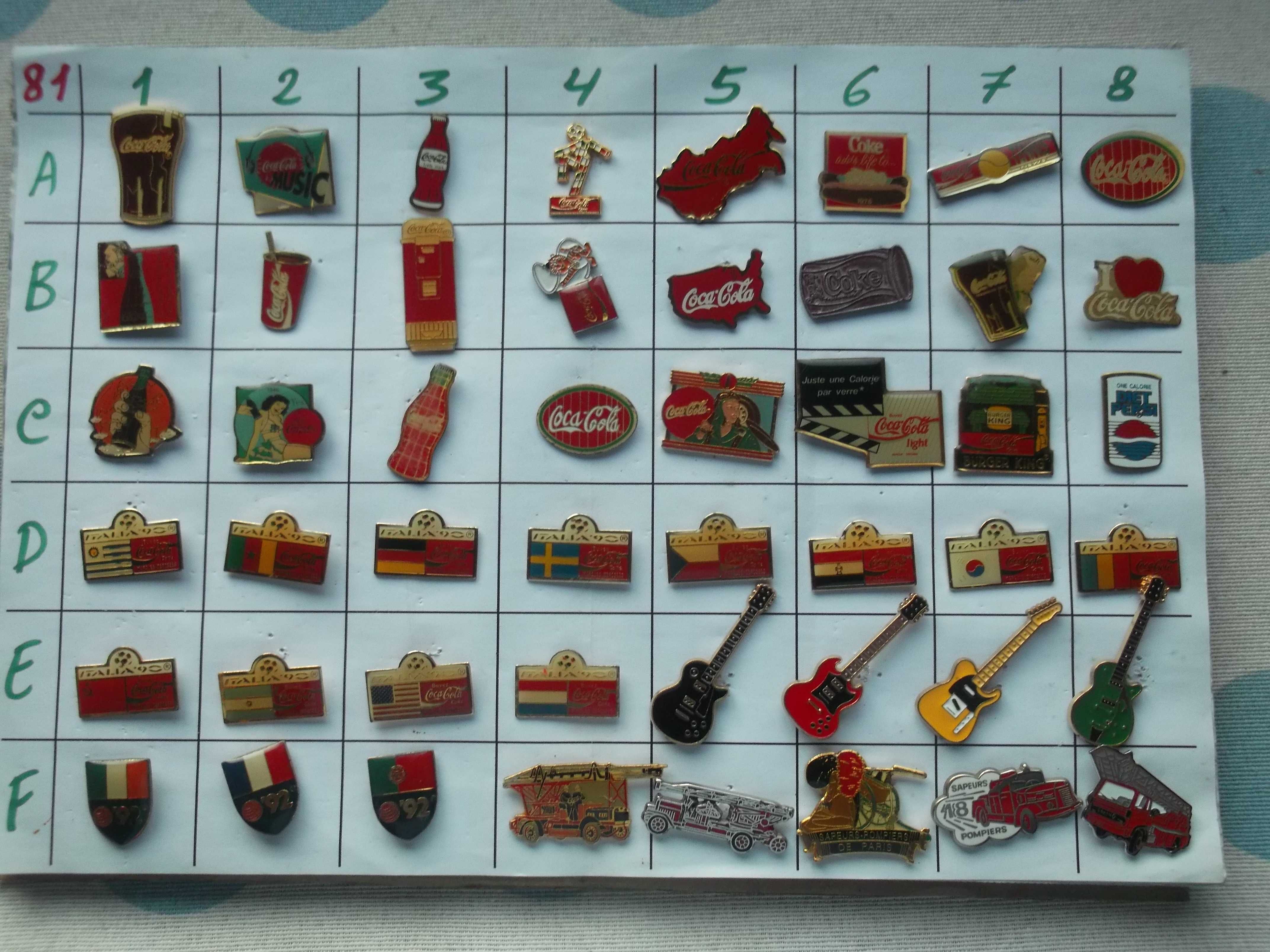 Pins da Coca Cola entre outros