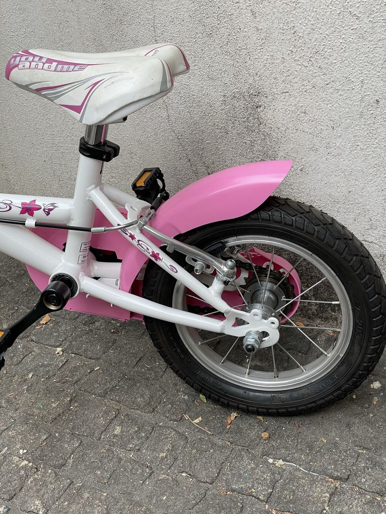 Bicicleta criança Venus branca e rosa