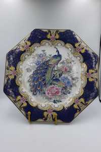Japońska ceramika talerz patera  z Pawiem b031232