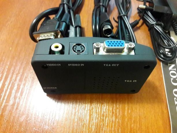 Конвертер из AV(RCA тюльпан, S-Video)->VGA +КАБЕЛЯ(AV->монитор)av2vga