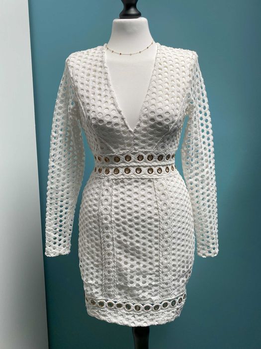 Biała romantyczna letnia sukienka ażurowa koronka y2k old money