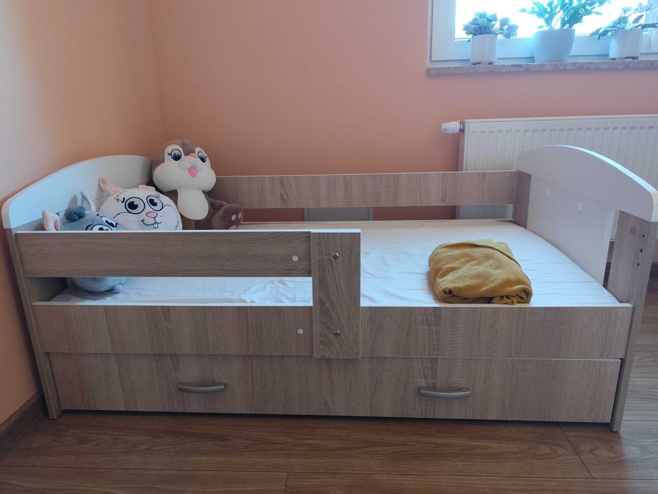 Łóżko dziecięce 140x80 cm Dąb Sonoma z materacem i szufladą