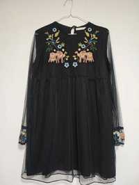 Zara bluzka tunika sukienka haftowana koronkowa Boho hippie M