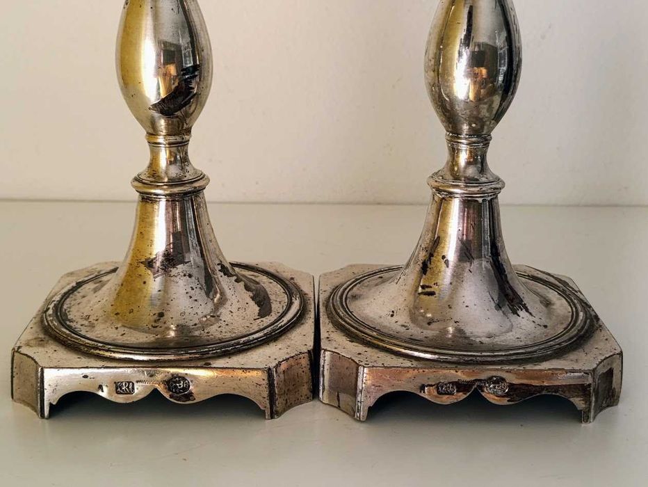 Par de candelabros antigos portugueses prata de lei punção Porto