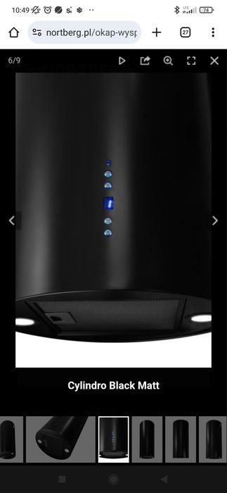 Okap wyspowy Cilindro Black Matt