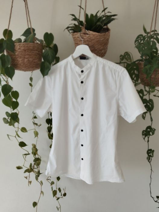 Biała, letnia koszula męska, krótki rękaw, czarne guziki r. A ASOS