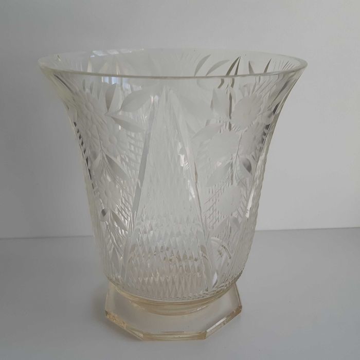 Retro Vintage Antigo Vaso Taça Vidro Urânio Cristal Trabalhado