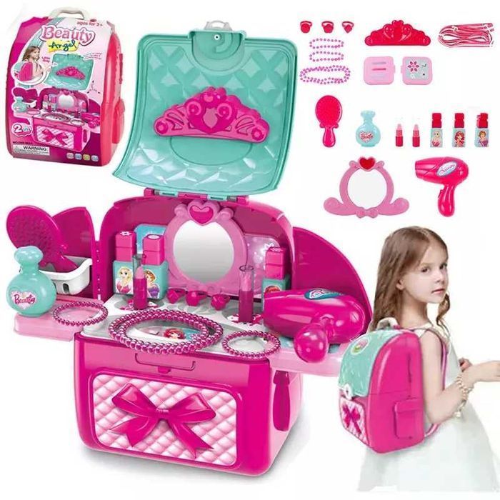 Toaletka dla dziewczynki lustro + akcesoria plecak kosmetyki