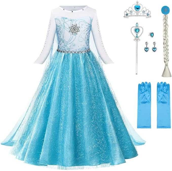 Zestaw ELSA Sukienka Strój Kraina Lodu NA BAL Halloween 100cm Q333