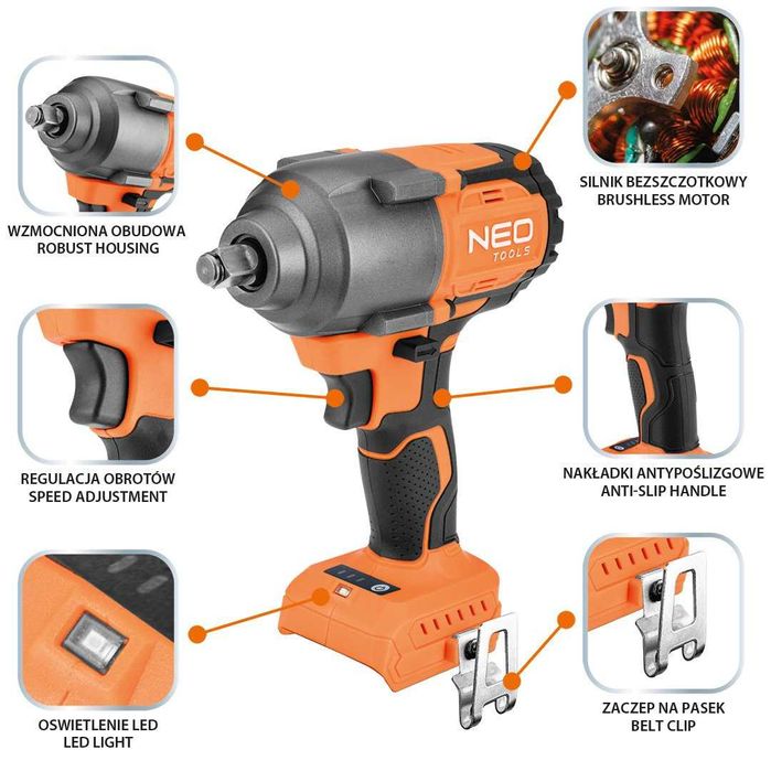 Klucz udarowy bez szczotkowy ENERGY+ 18V 850Nm 1/2” bez akumulatora