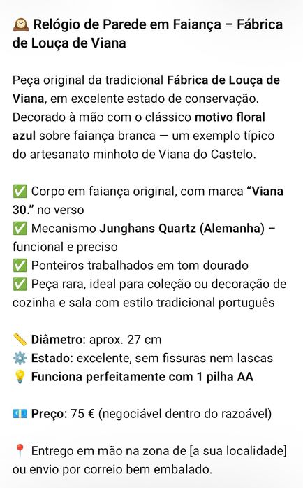 Relógio vianense a funcionar, novo
