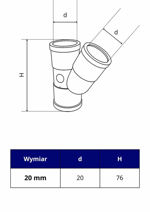 Trójnik skośny 32mm balia ogrodowa/jacuzzi/ruska bania