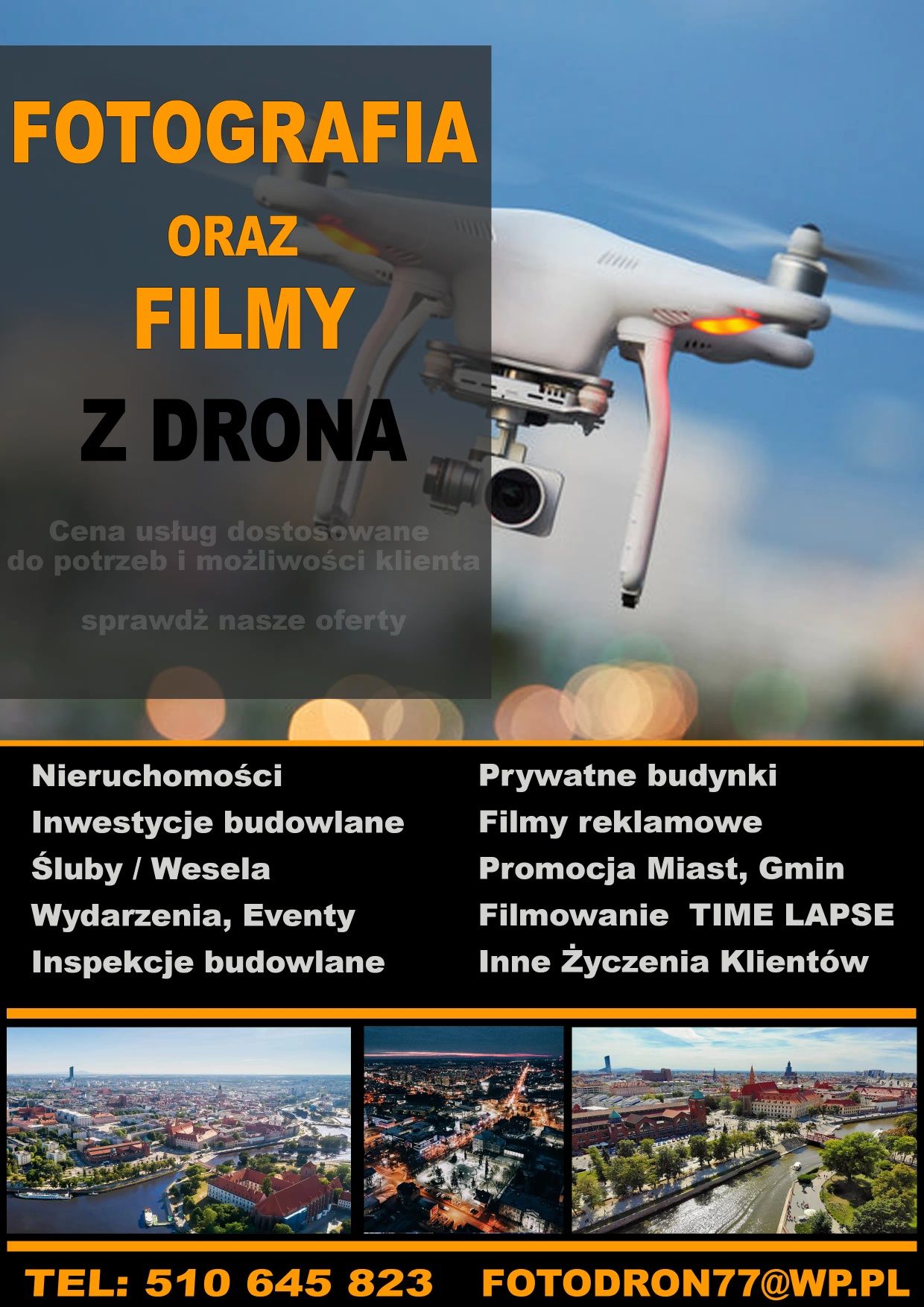 Usługi dronem, Zdjęcia, Filmy, nieruchomości z drona. Montaż flimów