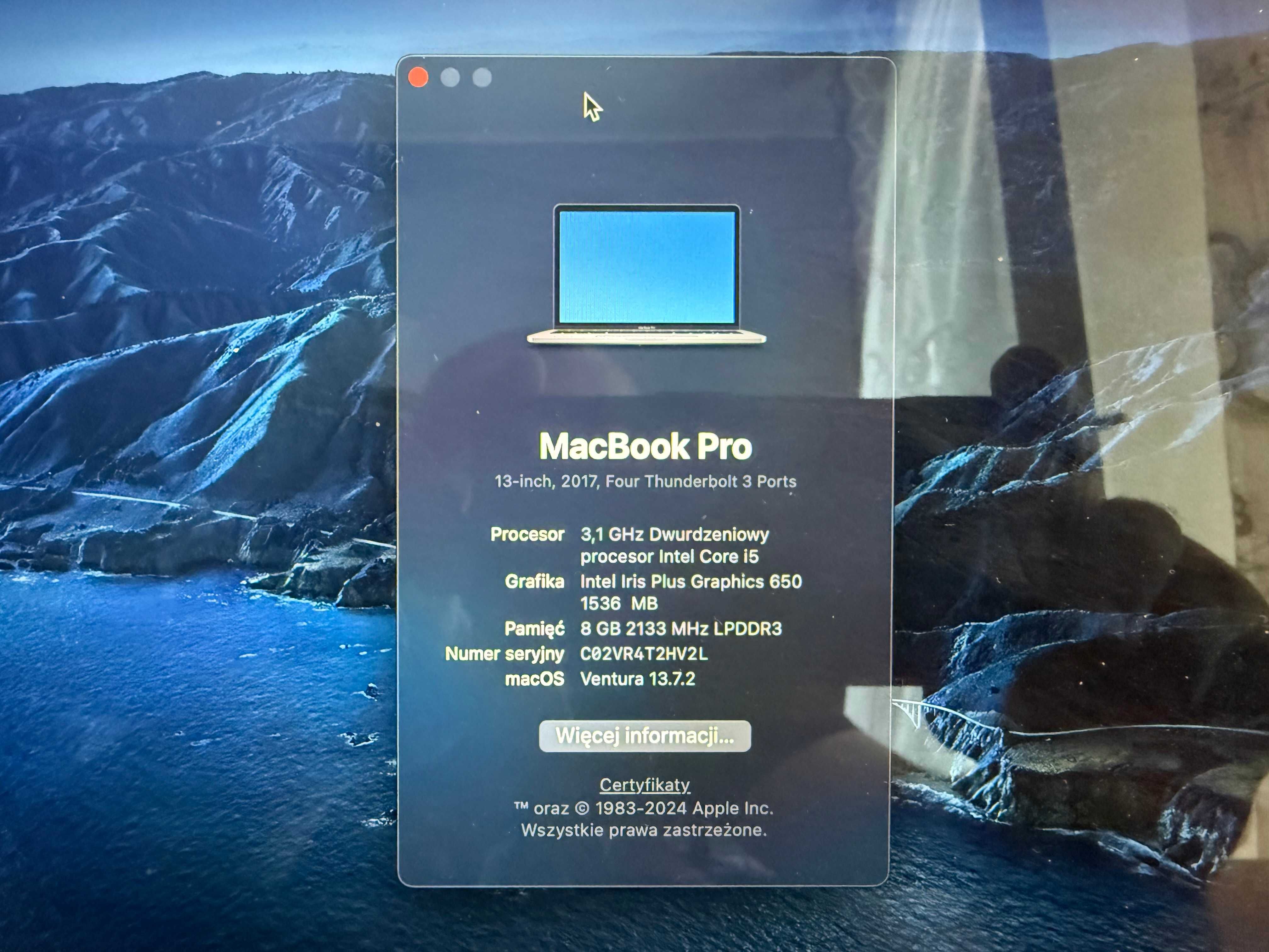 Laptop Macbook Pro 13 i5 8 gb 256 ssd Gwiezdna Szarość