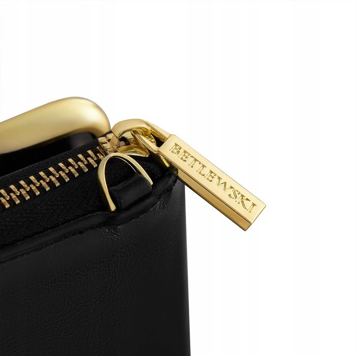 BETLEWSKI Mała Torebka Damska Etui Na Telefon Smartfon Czarna Skórzana