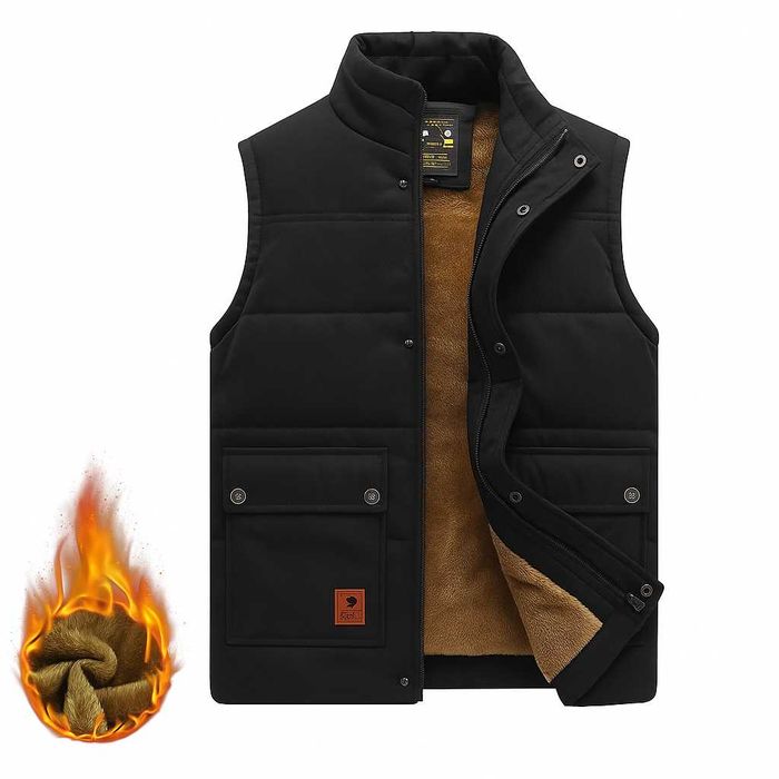 Мужской тёплый жилет- термо, стёганая безрукавка,мех р.XL чёрный новый