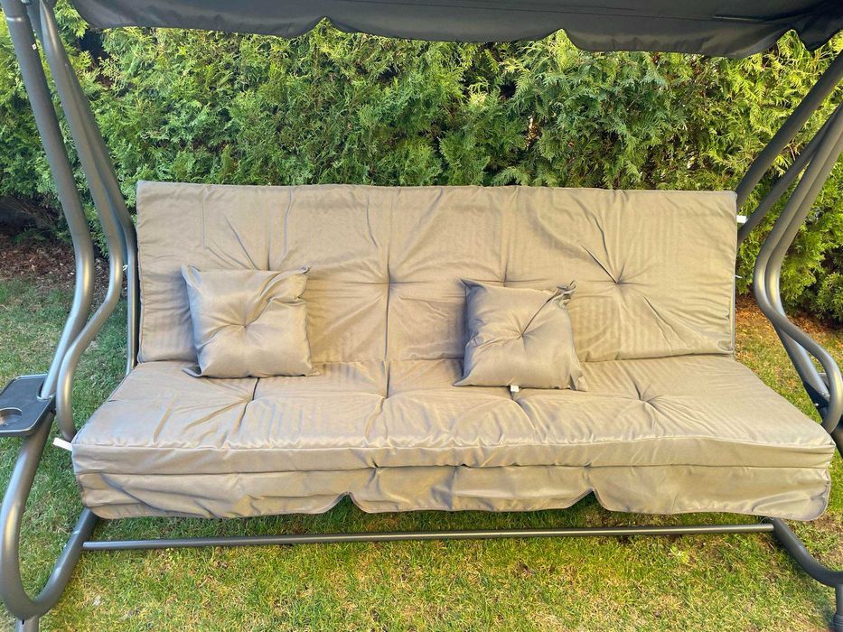 NOWA Duża Huśtawka Ogrodowa Rozkładana 2w1 4 os 300 kg Daszek Leżak