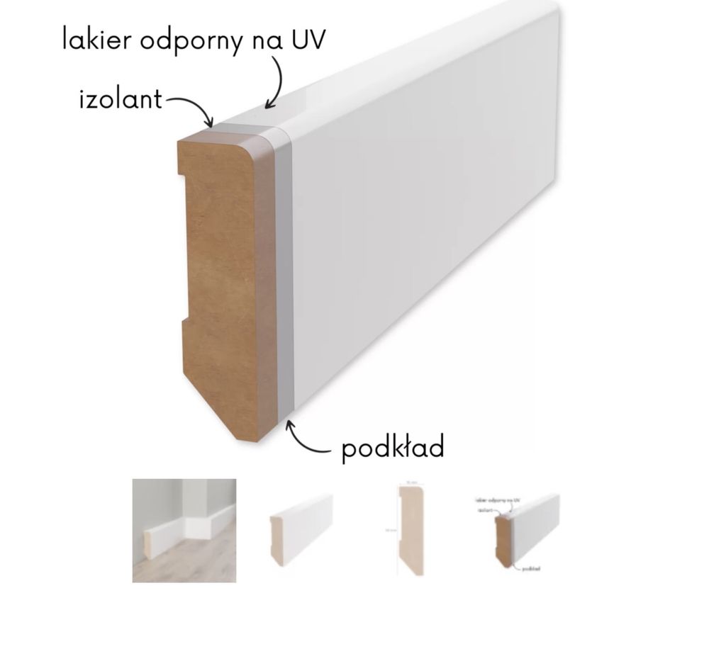 Listwa Przypodłogowa mdf 6 cm Lakierowana - 60/16 mm - Biała - D5