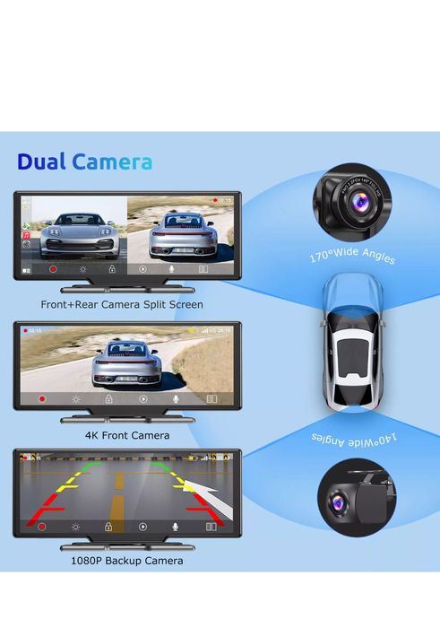 4K Dash Cam Car Stereo Touch Screen Wireless Carplay & Android Auto+Re