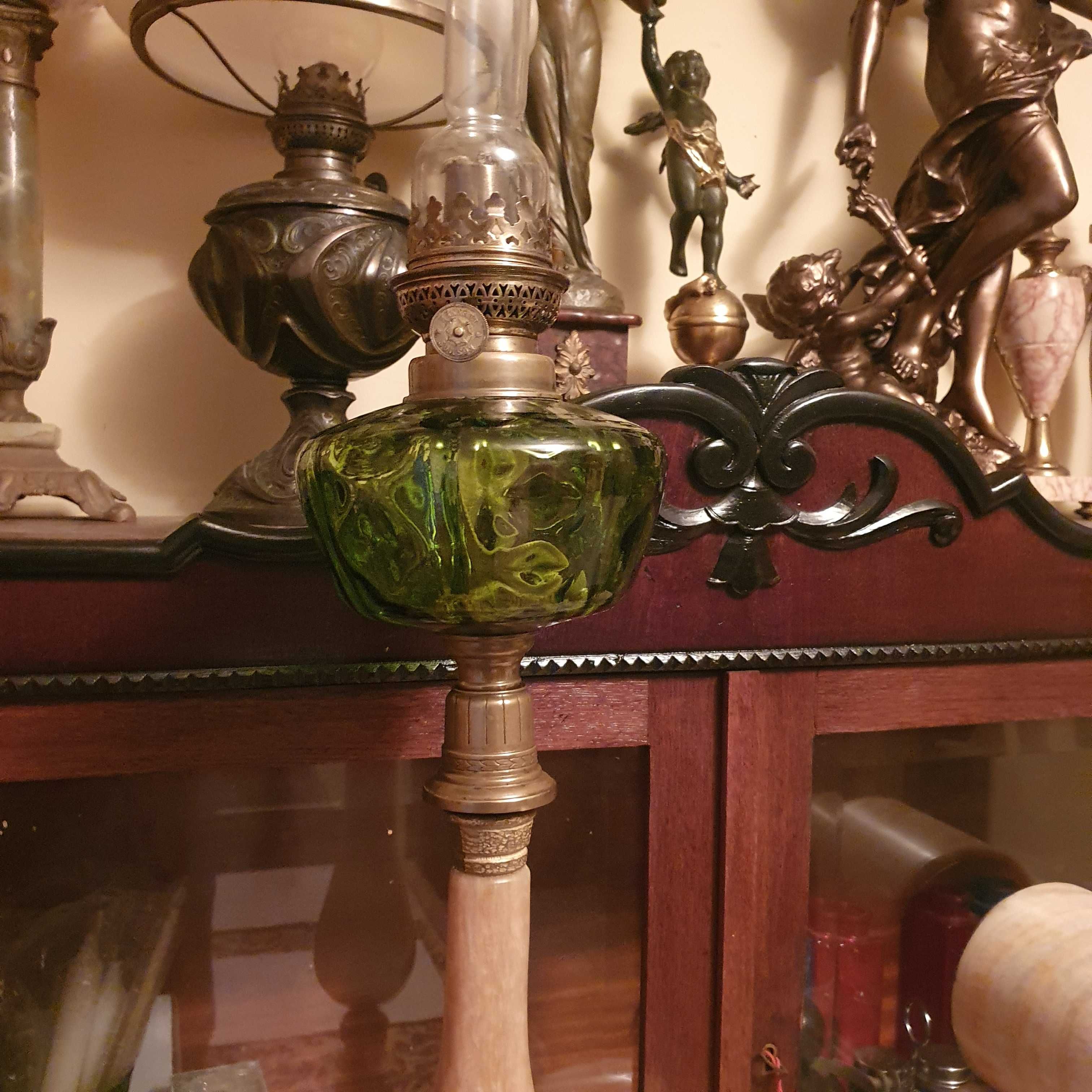 Wielka=sprawna lampa naftowa z kamienia i brązu=92 cm.