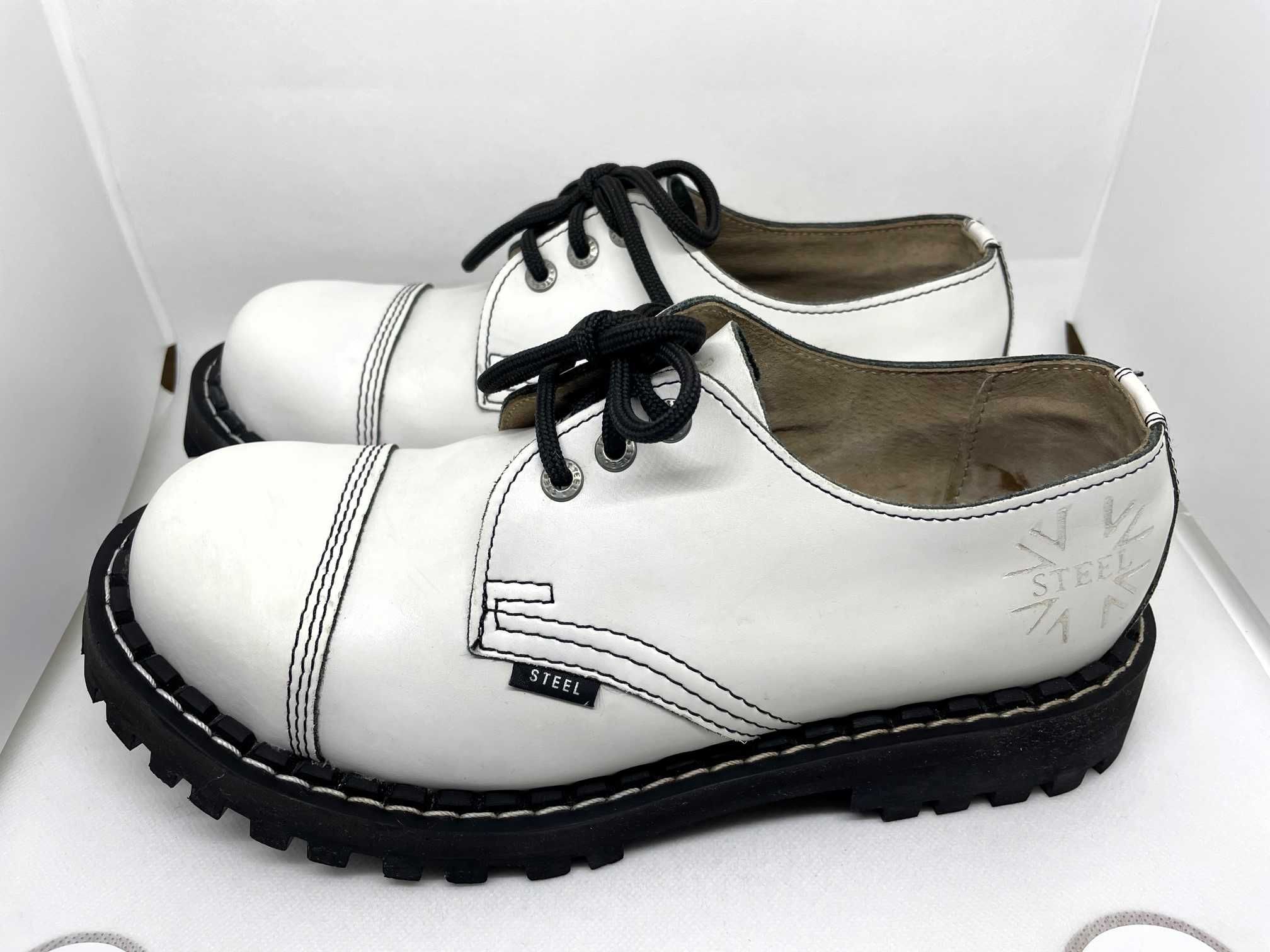 Buty glany STEEL Unisex białe 3-dziurkowe jak nowe r. 41, 26 cm